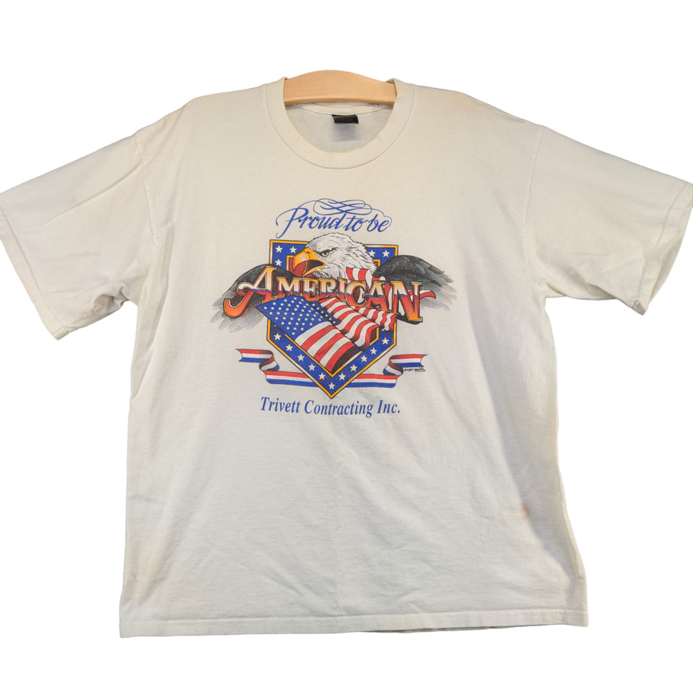 Classic Platinum Men's Patriotic Bald Eagle T-Shirt XL White Vintage Made USA